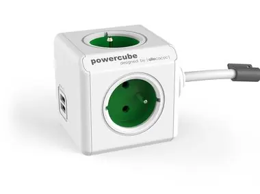PowerCube Extended USB zelená / Prodlužovací přívod 230V / 1.5m / 4 zásuvky / 2x USB port 