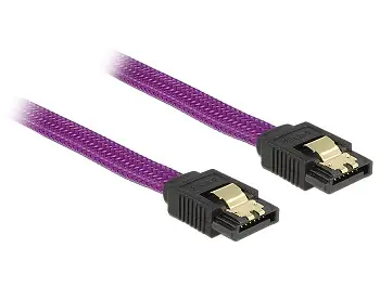 DeLock SATA kabel přímý-přímý / kovové svorky / 50 cm / fialový 