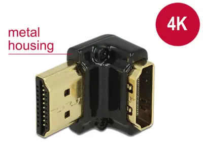 Delock Adaptér High Speed HDMI s Ethernetem – HDMI-A samice > HDMI-A samec / 4K / 90° pravoúhlý dolů / černý