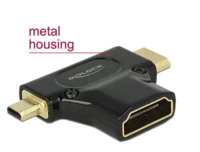 Delock Adaptér High Speed HDMI s Ethernetem – HDMI-A samice > HDMI Mini-C samec + Micro-D samec / černý