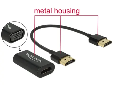 Delock Adaptér HDMI-A samec > VGA samice / kovové pouzdro s 15 cm kabelem