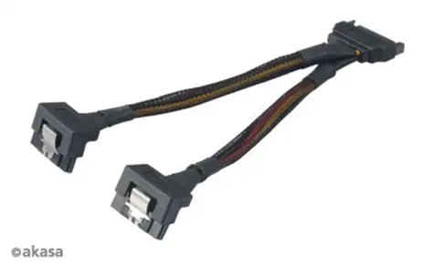 AKASA SATA napájecí rozdvojka 15pin SATA(M) na 2xSATA(F) 15 cm