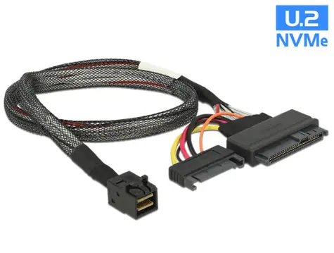 Delock kabel SFF-8643 samec > U.2 SFF-8639 samec + SATA napájecí konektor / 50 cm