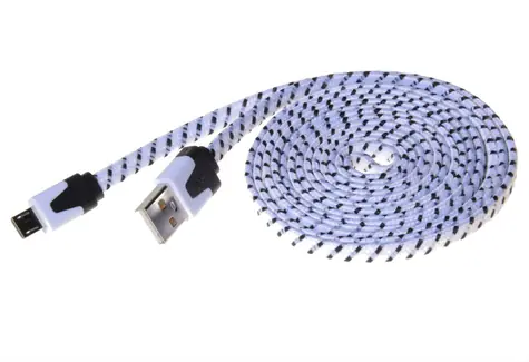 PremiumCord Kabel micro USB 2.0 (A-B) 2m / plochý textilní kabel / černo-bílý