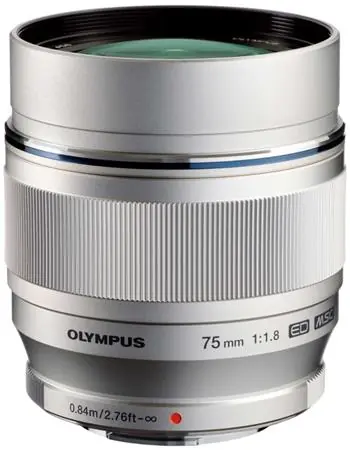 Olympus M. ZUIKO PREMIUM ET-M7518 stříbrná / 75mm / 1:1:8 (ekv. 150mm) pevný teleobjektiv / celokovový 