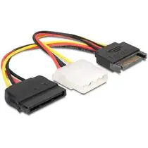 DeLock Power Adapter SATA 15-pin samec > Molex samice 4-pin + SATA 15-pin samice, 16.5cm