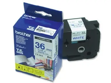 Brother - TZ-263, bílá / modrá (36mm, laminovaná)