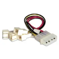 AKASA kabel redukce 4-pin PSU molex na 4x 3-pin fan, redukce otáček