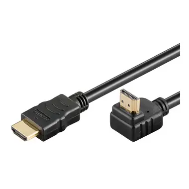 PremiumCord HDMI High Speed + Ethernet kabel, zlacený zahnutý konektor 90° 3m