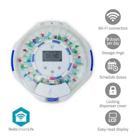 Nedis Chytrý dávkovač pilulek / Wi-Fi / 28 přihrádek / SmartLife / Hlas / LCD displej 