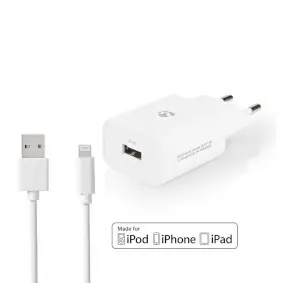 Nedis WCHAL242AWT Síťový adaptér 1x USB-A + datový kabel USB - Lightning 1 m bílá 