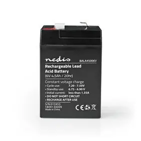 Nedis Dobíjecí olověný akumulátor / Olověné / Dobíjecí / 6 V / 4500 mAh